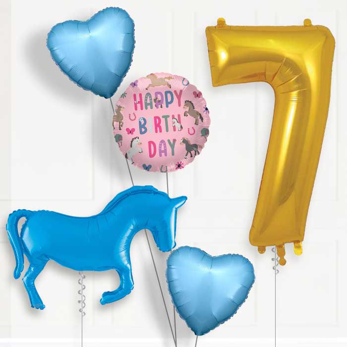Blue Horse 7th Birthday Balloon Package | Party Save Smile
