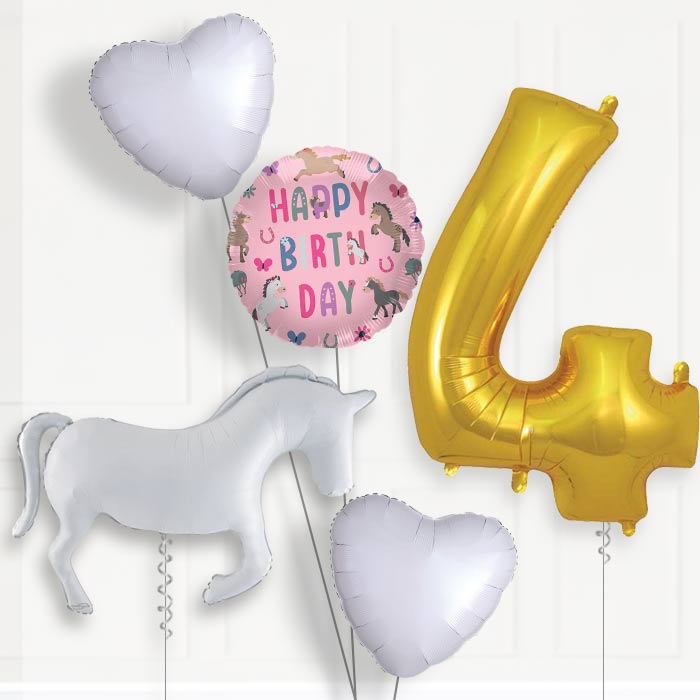White Horse Silhouette 4th Birthday Balloon Package | Party Save Smile