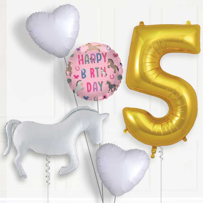 White Horse Silhouette 5th Birthday Balloon Package | Party Save Smile