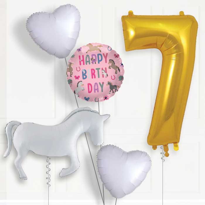 White Horse Silhouette 7th Birthday Balloon Package | Party Save Smile