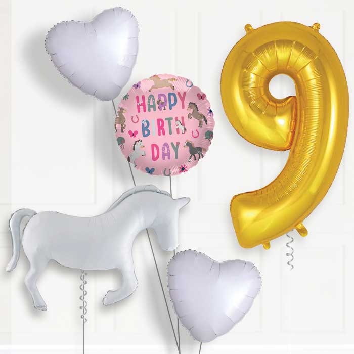 White Horse Silhouette 9th Birthday Balloon Package | Party Save Smile