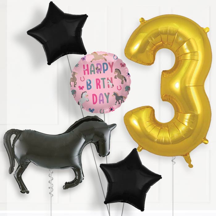Black Horse Silhouette 3rd Birthday Balloon Package | Party Save Smile