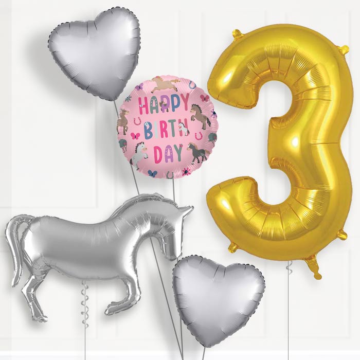 Silver Horse 3rd Birthday Balloon Package | Party Save Smile