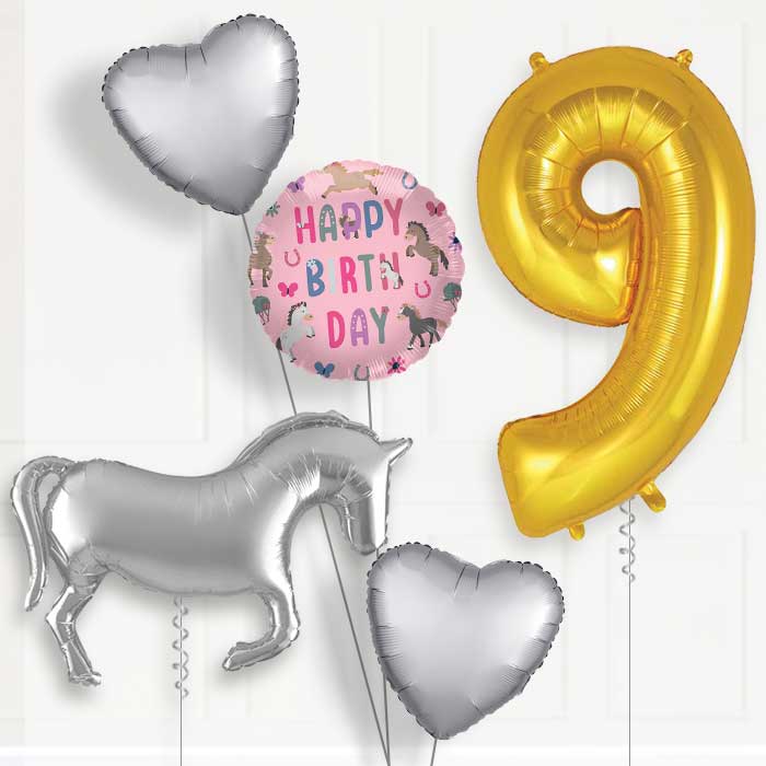 Silver Horse Birthday Balloon Package Choose Age | 9th Birthday Balloon Package | Party Save Smile