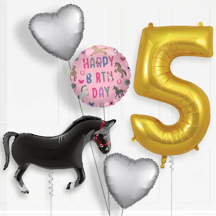 Black Horse Shaped 5th Birthday Balloon Package | Party Save Smile