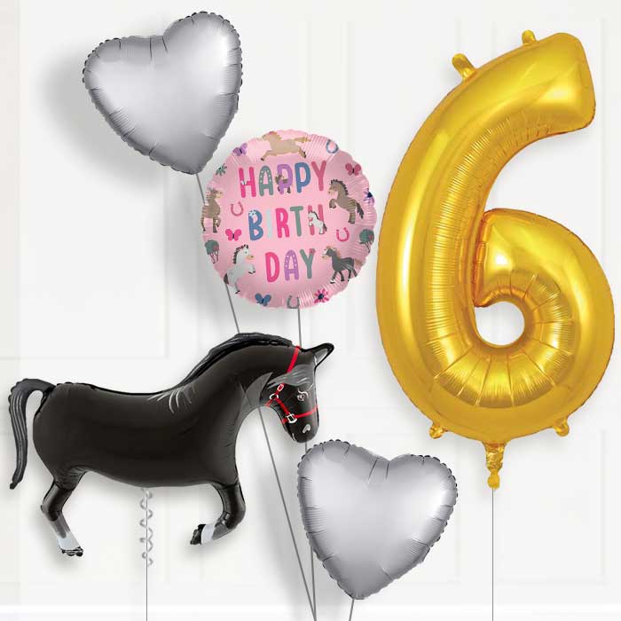Black Horse Shaped 6th Birthday Balloon Package | Party Save Smile
