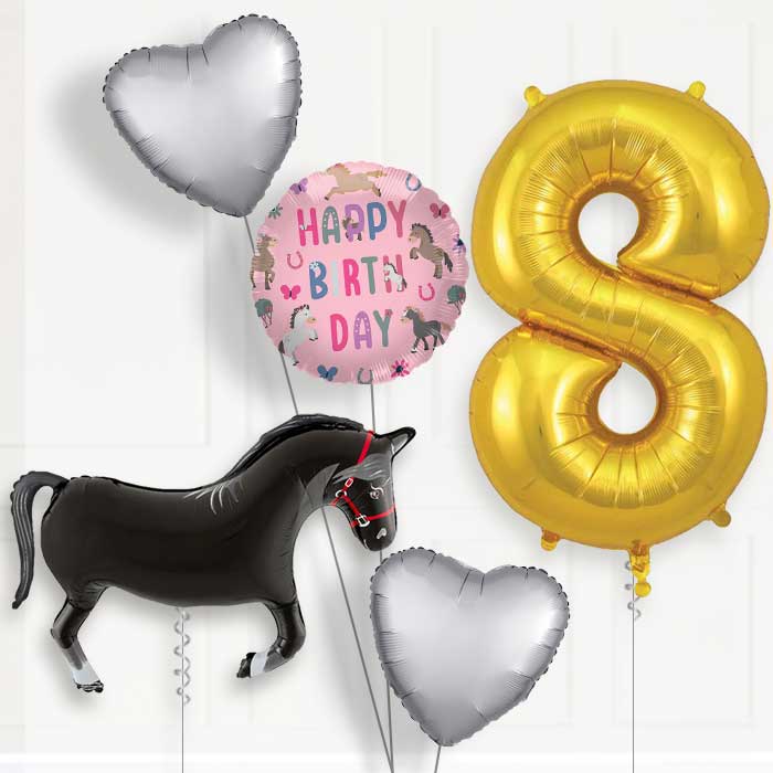 Black Horse Shaped 8th Birthday Balloon Package | Party Save Smile