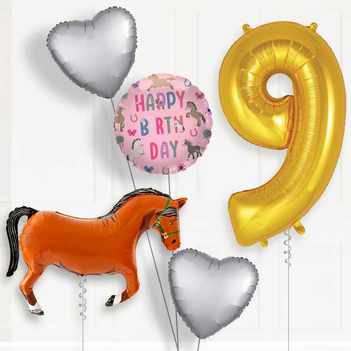 Brown Horse 9th Birthday Balloon Package | Party Save Smile