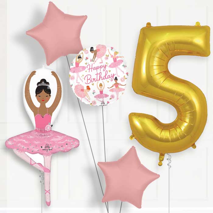 Ballerina Girl 5th Birthday Balloon Package - 5th Birthday Balloon Package | Party Save Smile