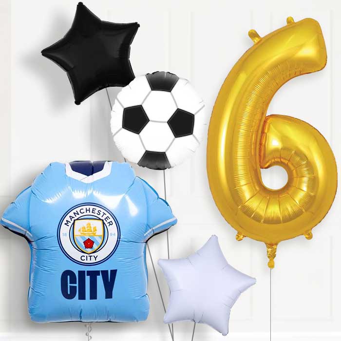 Manchester City Football Shirt 6th Birthday Balloon Package - 6th Birthday Balloon Package | Party Save Smile