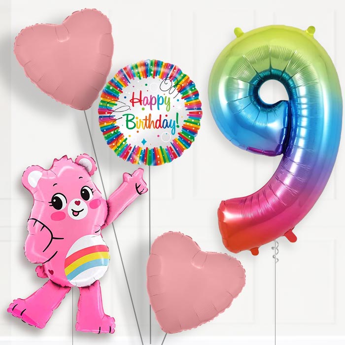 Cheer Bear Care Bear Birthday Balloon Package Choose Age | 9th Birthday Balloon Package | Party Save Smile