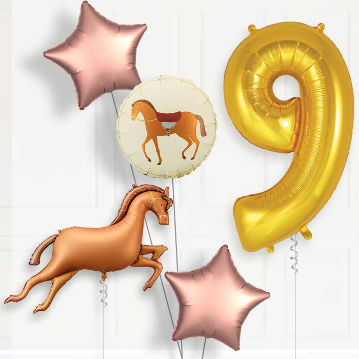 Bronze Brown Horse Birthday Balloon Package Choose Age-9th Birthday Balloon Package | Party Save Smile
