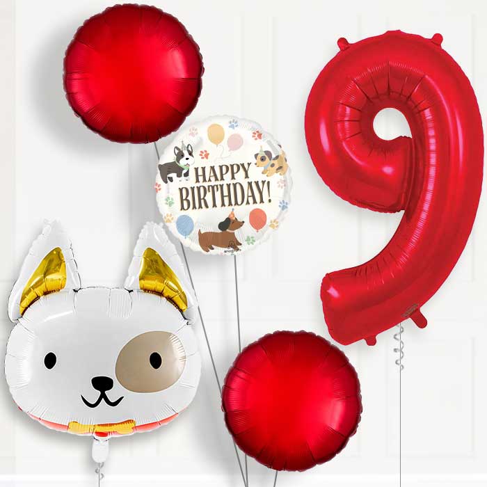 Dog with Bow Tie Birthday Balloon Package Choose Age-9th Birthday Balloon Package | Party Save Smile