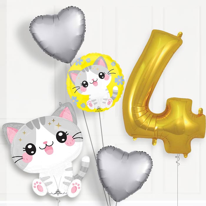 Kawaii Kitten 4th Birthday Balloon Package - 4th Birthday Balloon Package | Party Save Smile