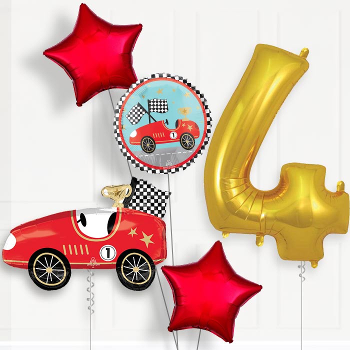 Classic Race Car 4th Birthday Balloon Package - 4th Birthday Balloon Package | Party Save Smile