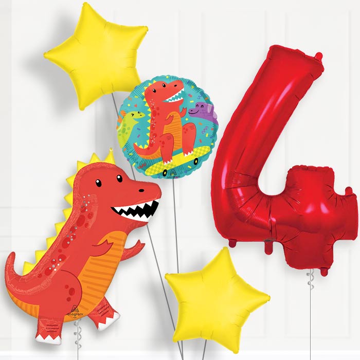 Cool T-Rex 4th Birthday Balloon Package - 4th Birthday Balloon Package | Party Save Smile