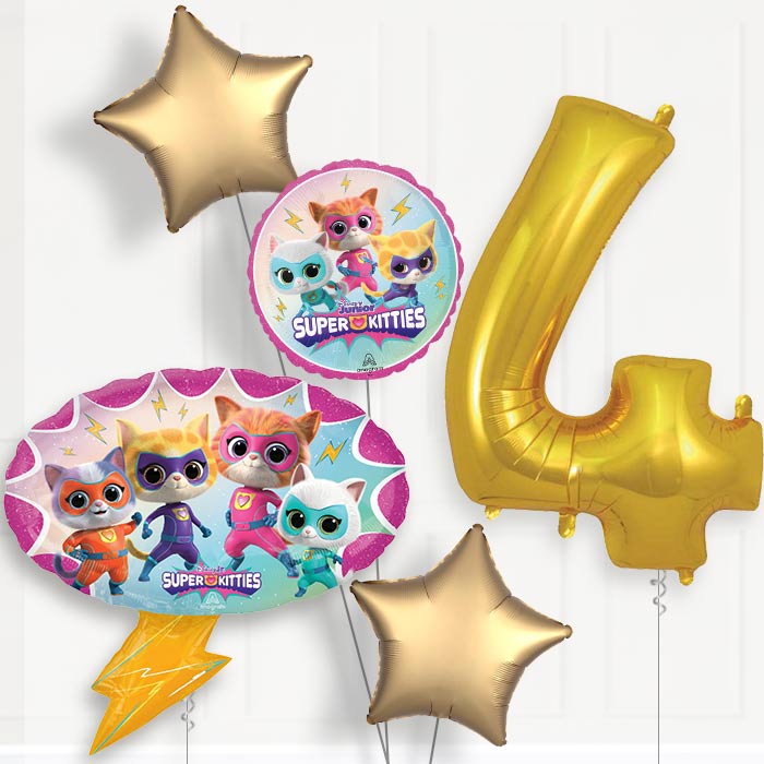 Super Kitties 4th Birthday Balloon Package - 4th Birthday Balloon Package | Party Save Smile