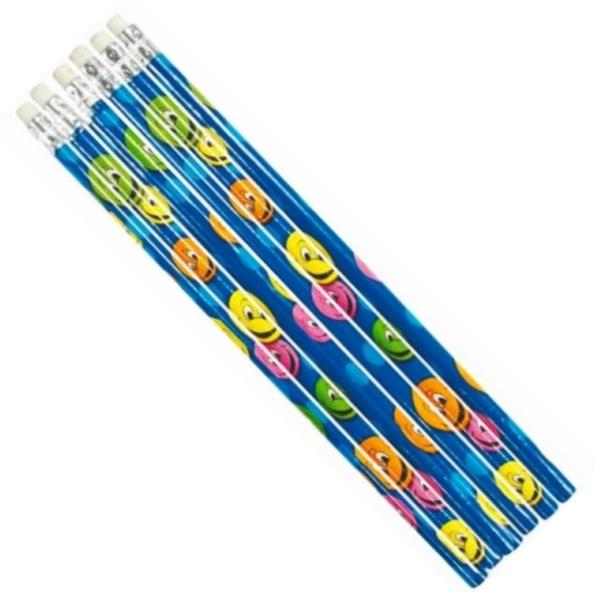 Emoji Smile Face Pencil Party Bag Filler Favours Pack of 6 | Party Save Smile