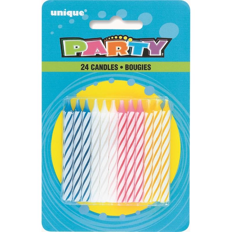 Multi-Coloured Striped Birthday Candles Pack of 24 | Party Save Smile