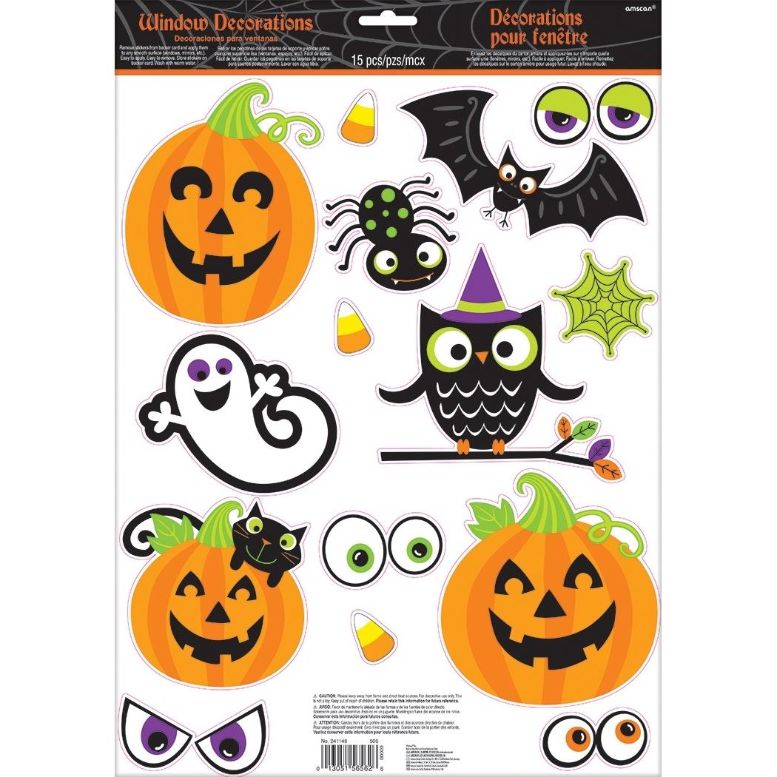 Halloween Window Stickers Assortment Pack of 15 | Party Save Smile