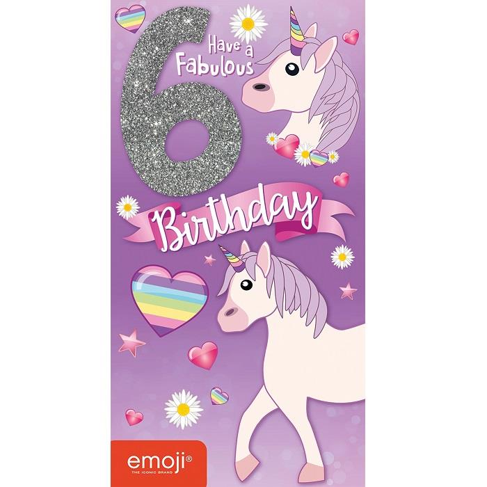 Emoji Unicorn 6th Birthday Card | Party Save Smile