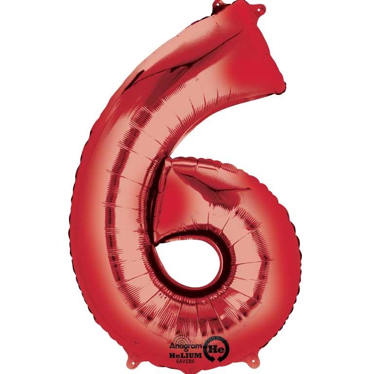 Red Number 6 Foil Balloon Anagram 34 Inches | Party Save Smile