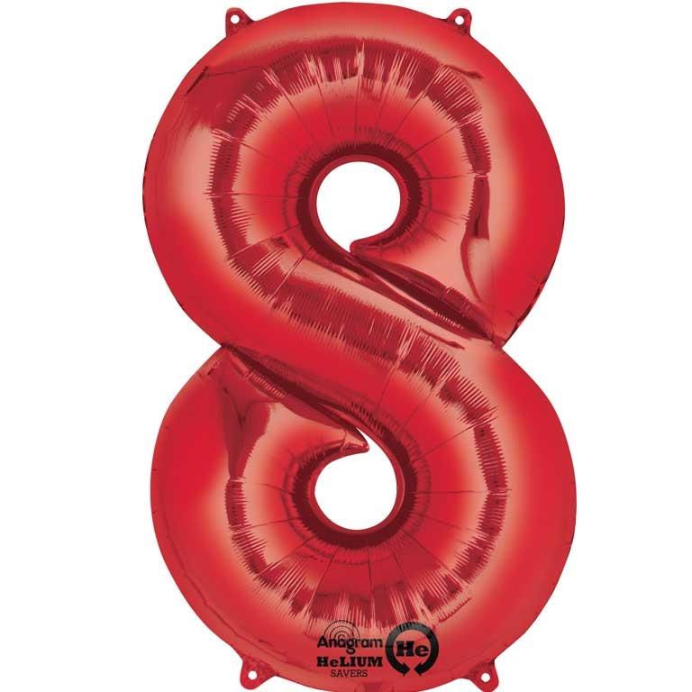Red Number 8 Foil Balloon Anagram 34 Inches | Party Save Smile
