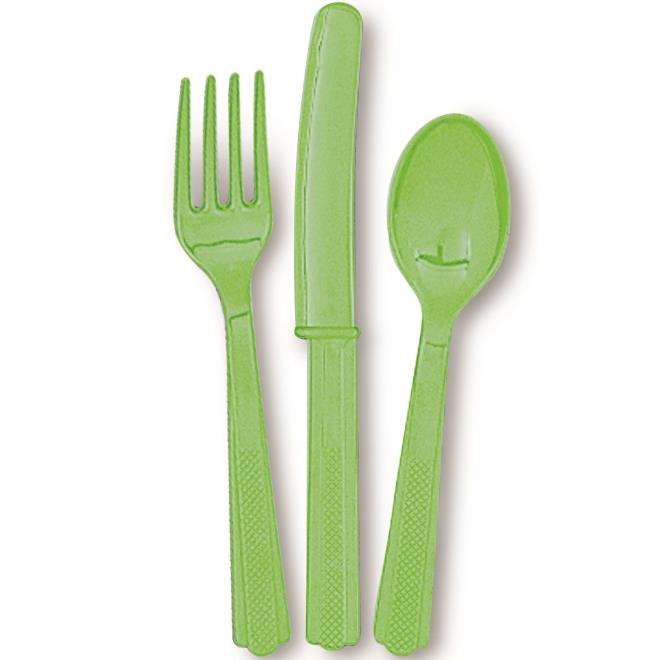 Green Knife, Fork and Spoon Plastic Party Cutlery Set | Party Save Smile