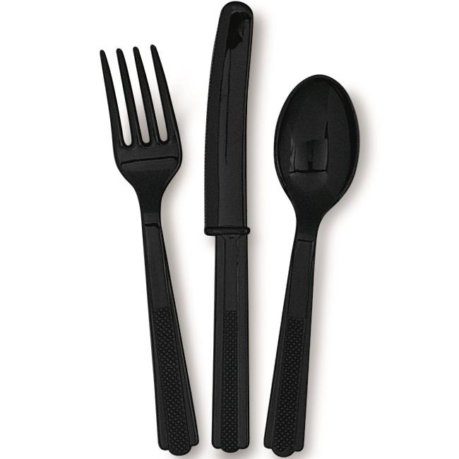 Black Cutlery Set (Reusable): 6 of Each Item | Party Save Smile