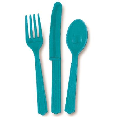 Teal Blue Plastic Cutlery Set: 6 of Each Item | Party Save Smile