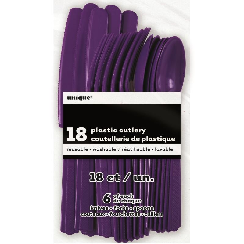 Deep Purple Knife, Fork and Spoon Plastic Party Cutlery Set | Party Save Smile