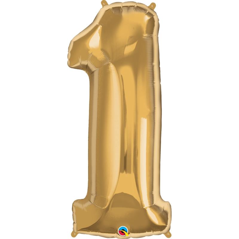 Gold Qualatex Number 1 Foil Balloon 34 inch | Party Save Smile