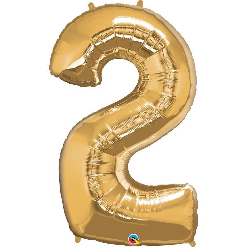 Gold Number 2 Foil Balloon - Qualatex 34 inch | Party Save Smile