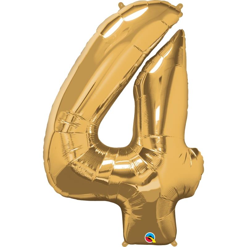 Number 4 Foil Balloon - Gold Qualatex 34 inch | Party Save Smile