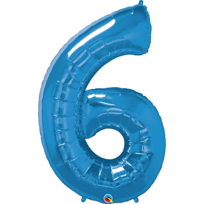Blue Number 6 Foil Balloons 34 inch Qualatex | Party Save Smile