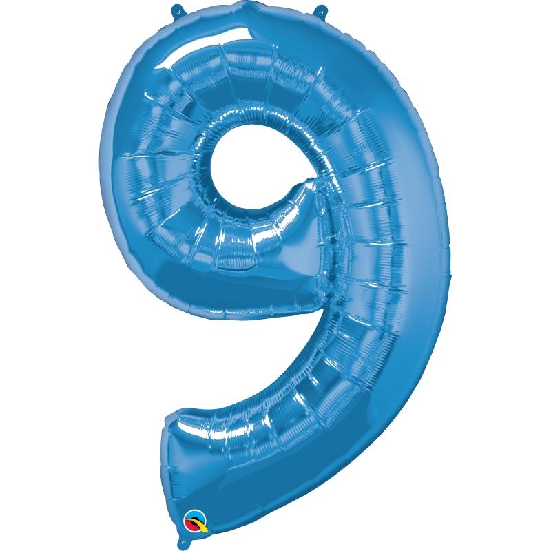 Blue Number 9 Foil Balloon - Qualatex 34 inch | Party Save Smile