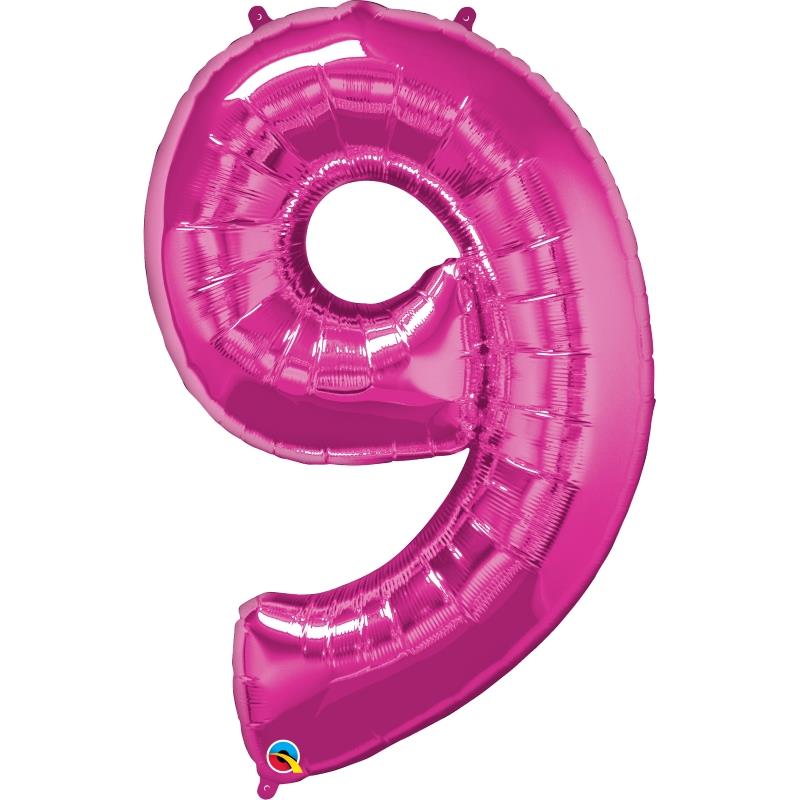 Pink Number 9 Foil Balloon - 34 inch Qualatex | Party Save Smile