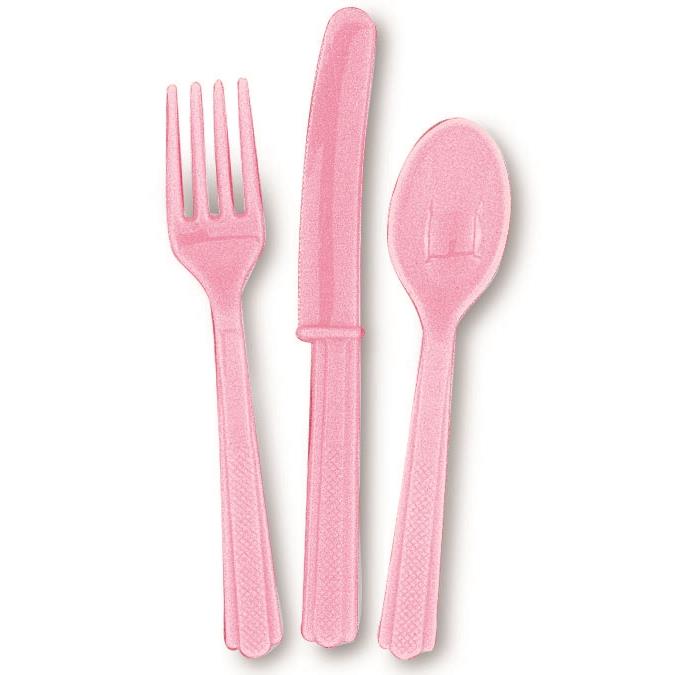 Baby Pink Knife, Fork and Spoon Plastic Party Cutlery Set | Party Save Smile