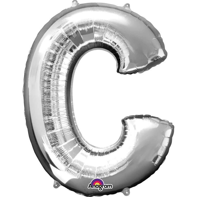 Silver C Foil Balloon 34 inch Anagram | Party Save Smile