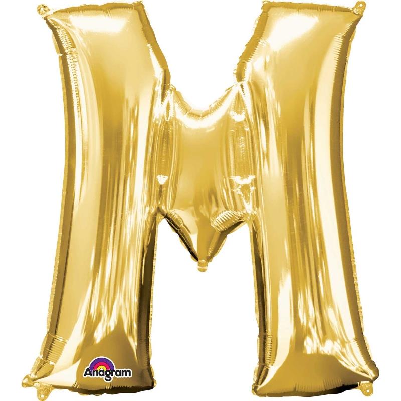 Letter M Foil Balloon: Gold 34 inch Anagram | Party Save Smile