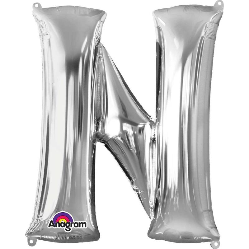 Silver Letter N Letter Foil Balloon 34 inches | Party Save Smile