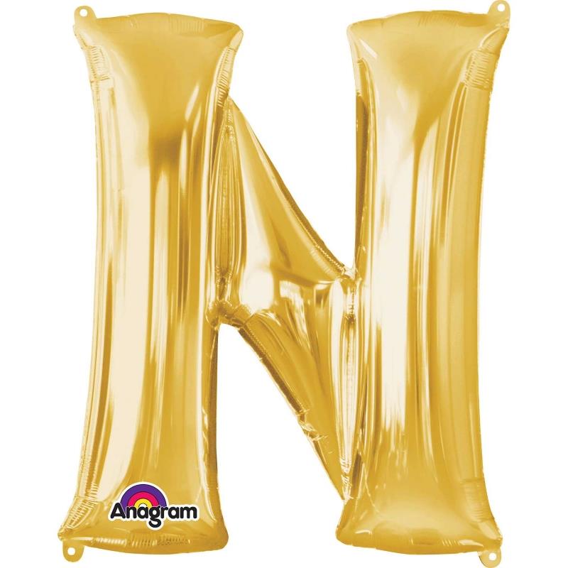 Gold Letter N Foil Balloon 34 inches | Party Save Smile