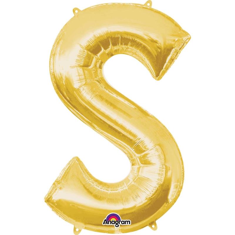 Letter S Foil Balloon: Gold 34 inch Anagram | Party Save Smile