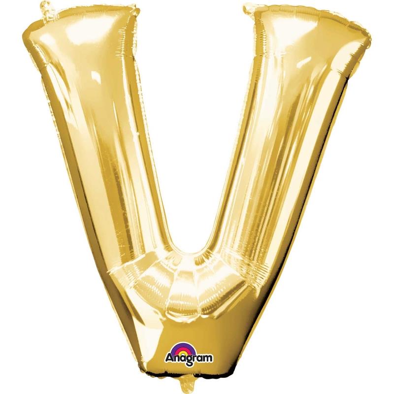 Letter V Foil Balloon - Gold 34 inch Anagram | Party Save Smile