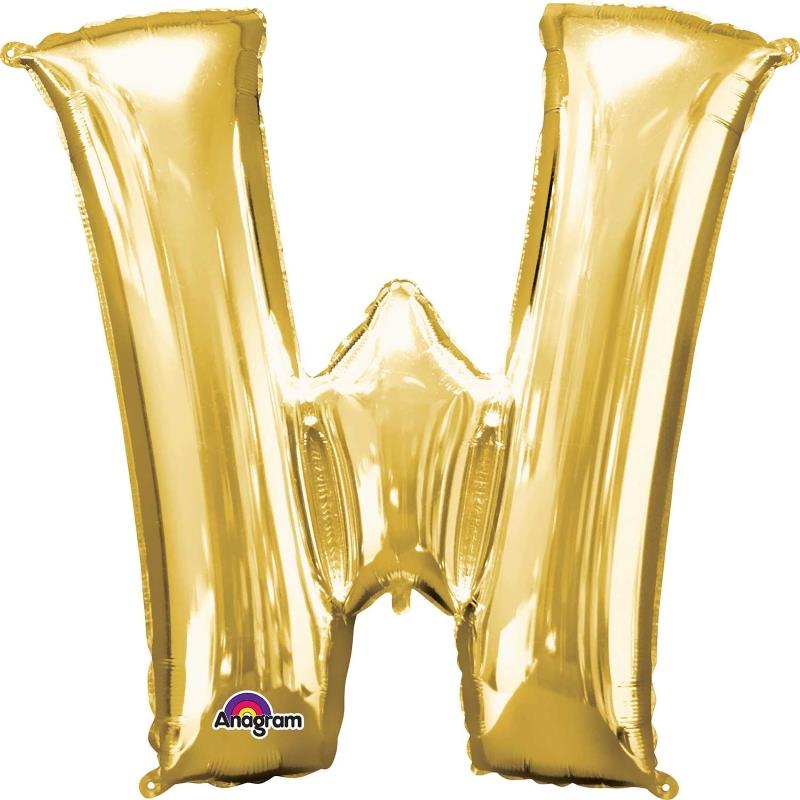 Letter W Foil Balloon - Gold 34 inch Anagram | Party Save Smile