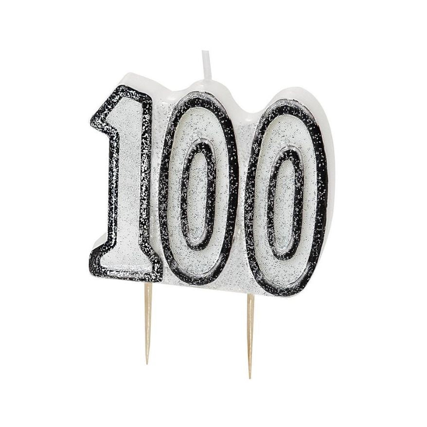 Black Glitz 100th Birthday Cake Candles 7cm | Party Save Smile