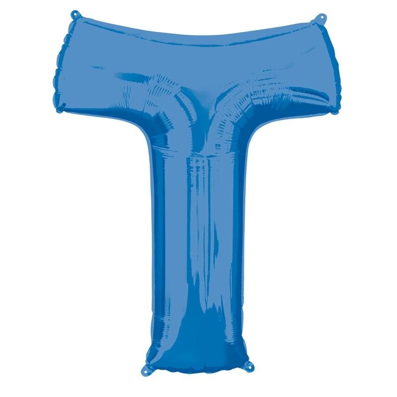 Letter T Foil Balloon - Blue 34 inch Anagram | Party Save Smile