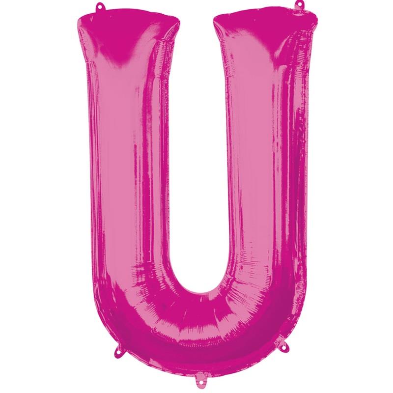 Pink Letter U Foil Balloon Anagram 34 inch | Party Save Smile