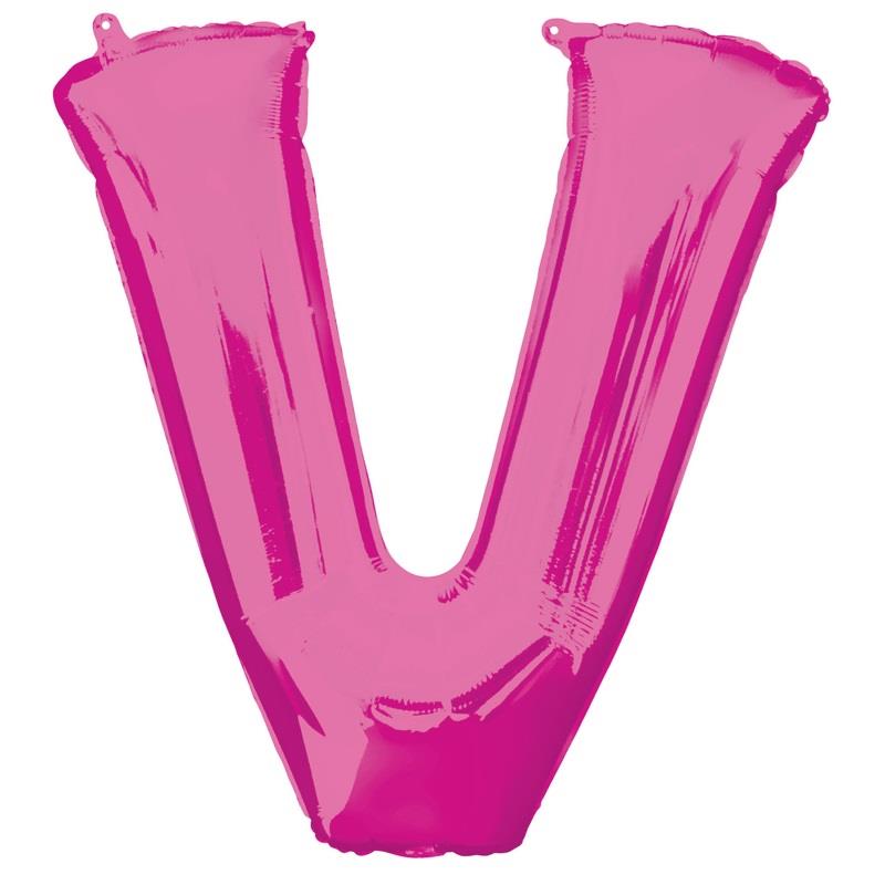 Pink Letter V Foil Balloon Anagram 34 inch | Party Save Smile