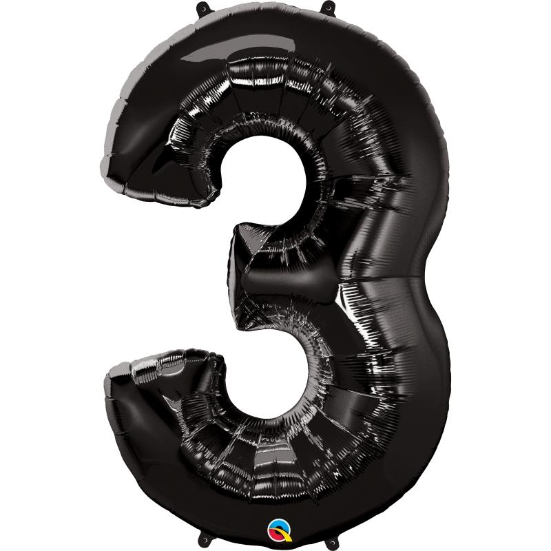 Black Number 3 Foil Balloon 34 inch Qualatex | Party Save Smile
